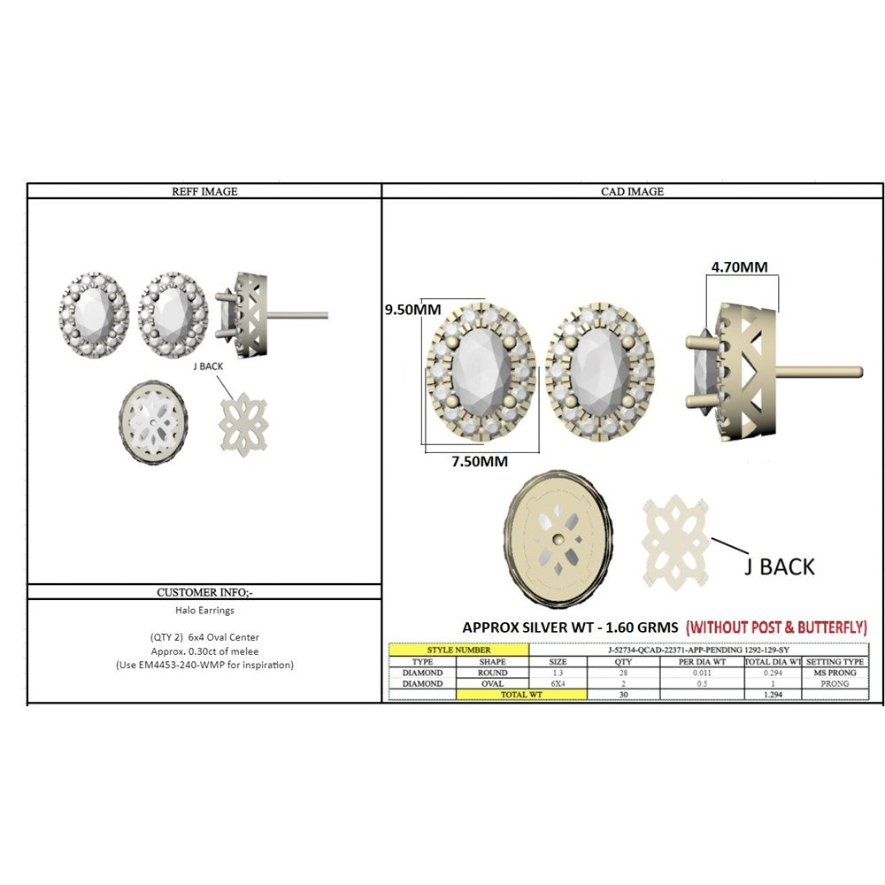 14kw 6x4mm Oval Halo Lab Grown VS+ F+ Diamond Earrings