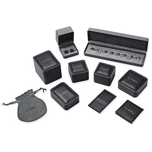 Stainless Steel Polished Grooved Round Black IP Cuff Links