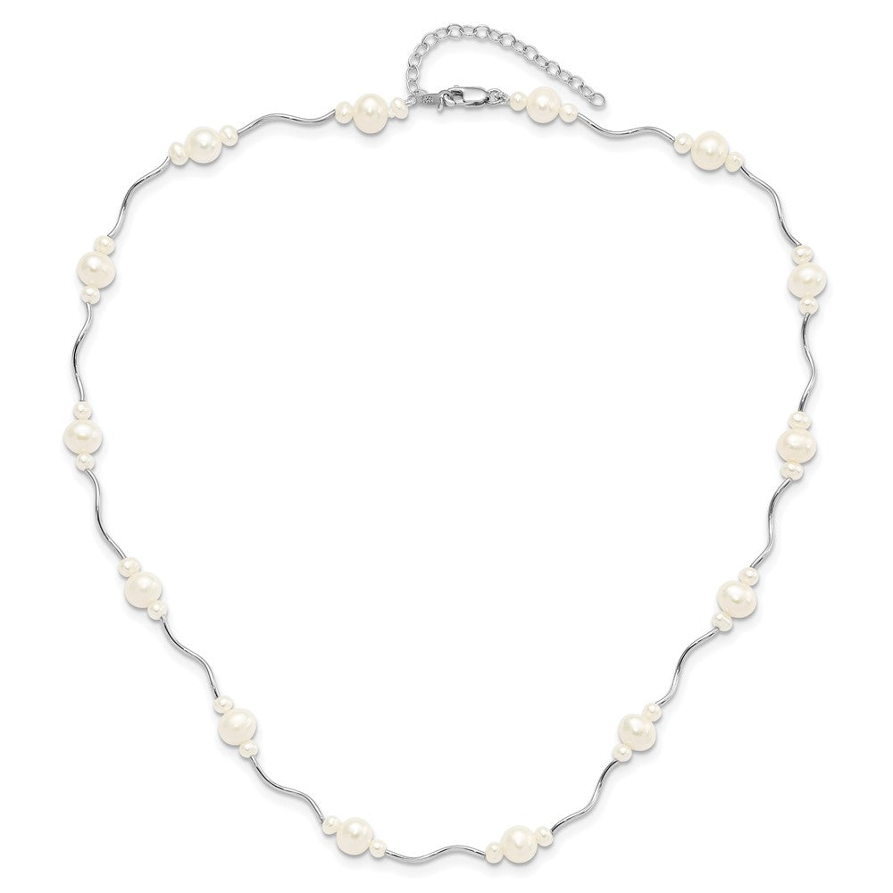 Sterling Silver Rhodium-plated 3-7mm White Near-Round Freshwater Cultured Pearl 13-Station 16 inch with 2.5 inch Extension Necklace 16 Inches