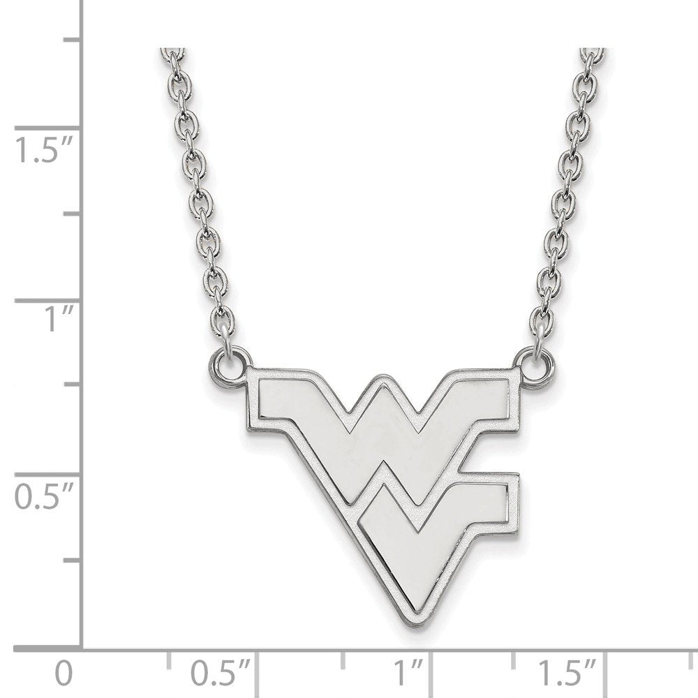 Sterling Silver Rhodium-plated LogoArt West Virginia University W-V Large Pendant 18 inch Necklace QSS016WVU-18