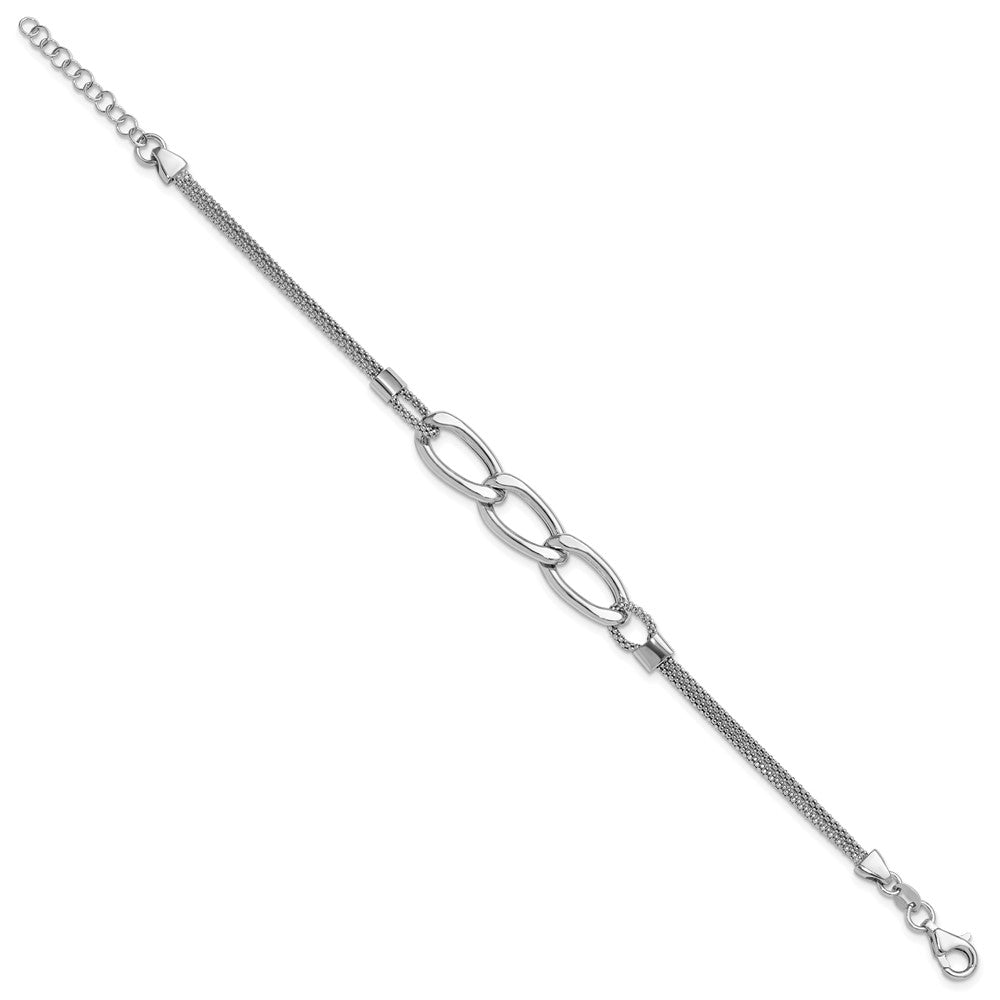 Sterling Silver Rh-plat Polished Multi-Strand w/1in ext. Bracelet 8  inches
