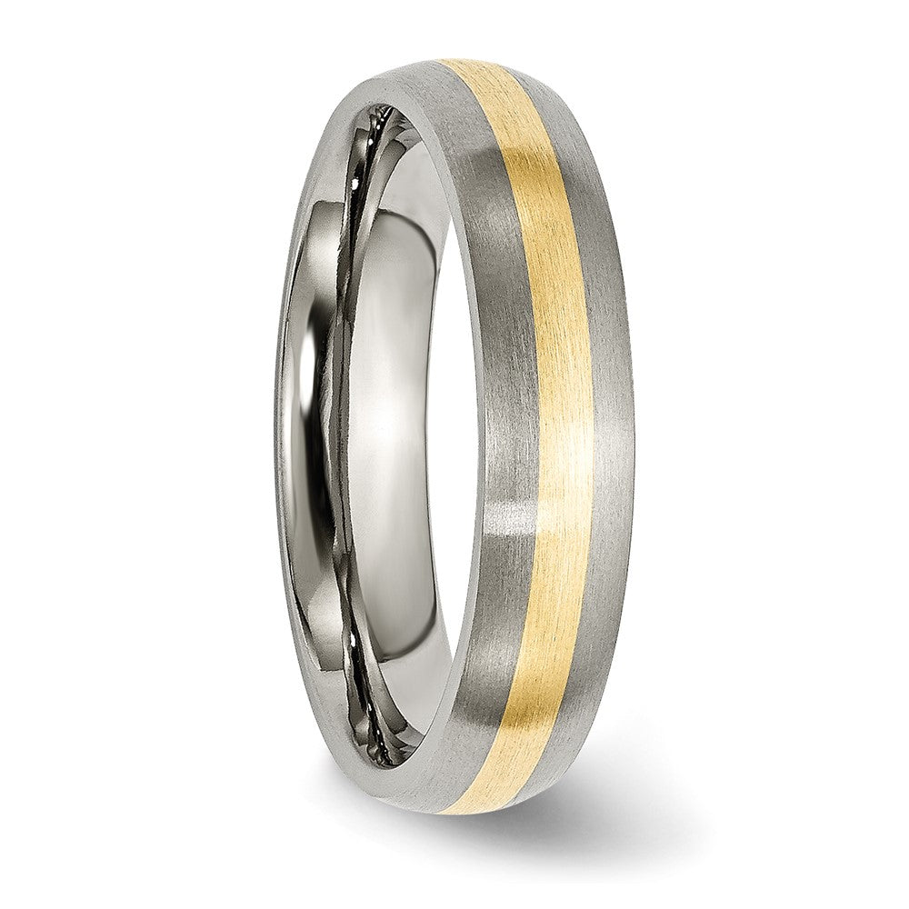 Titanium Brushed w/14k Yellow Inlay 5mm Band Size - 9