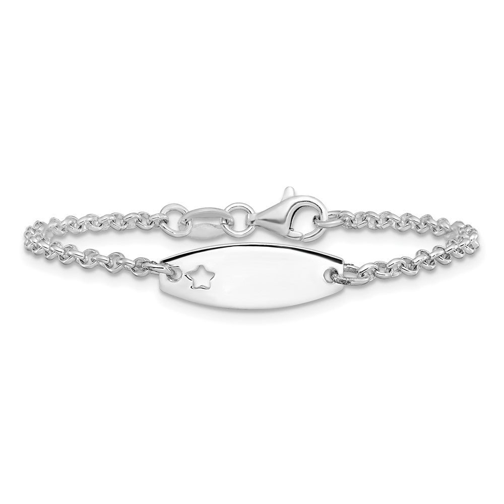 Sterling Silver Childrens Polished ID with Star Bracelet 5.5 inches