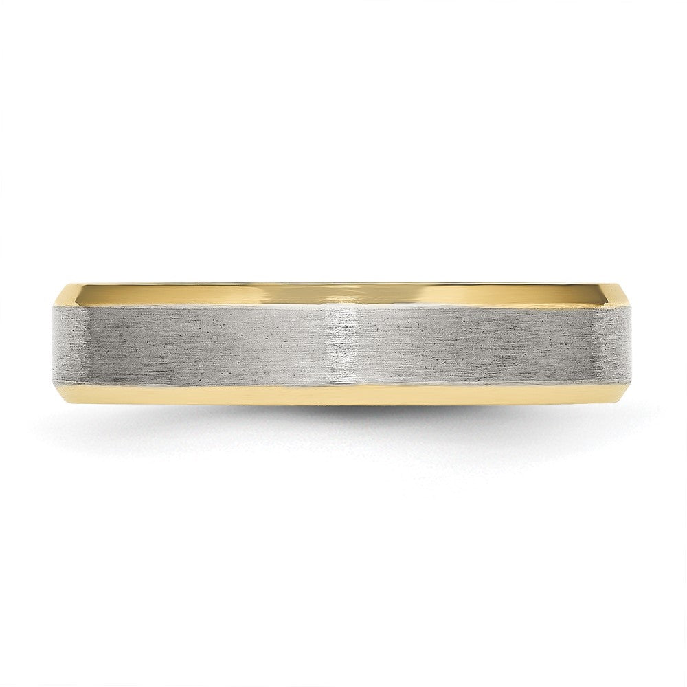 Stainless Steel Brushed/Polished Yellow IP-plated 5mm Beveled Edge Band Size - 6.5