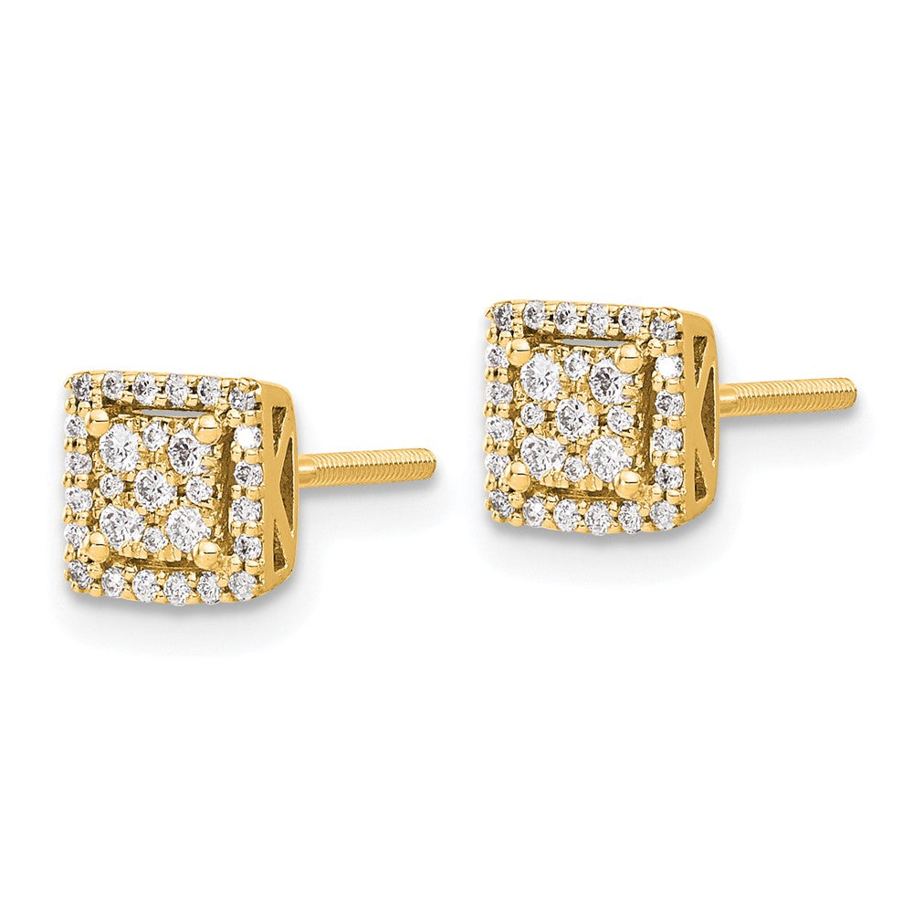 14K Gold Diamond Square Screwback Post Earrings
