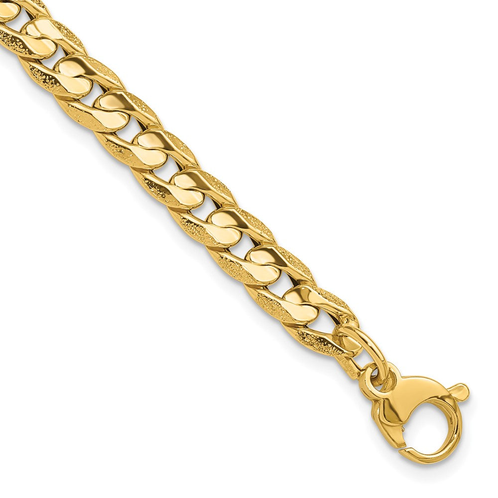 14K Polished and Textured Fancy Curb Bracelet 7.5  inches