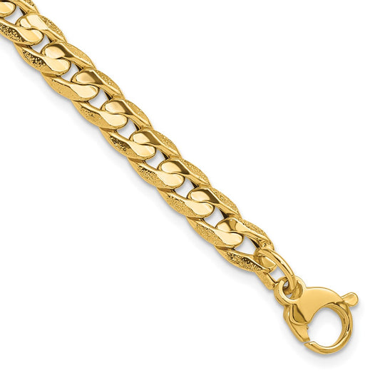 14K Polished and Textured Fancy Curb Bracelet 7.5  inches