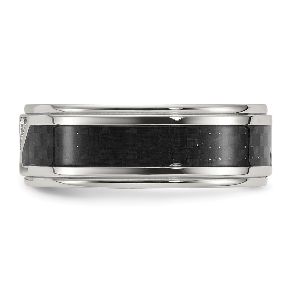 Chisel Titanium Polished with Black Carbon Fiber Inlay and CZ 8mm Band Size - 11.5