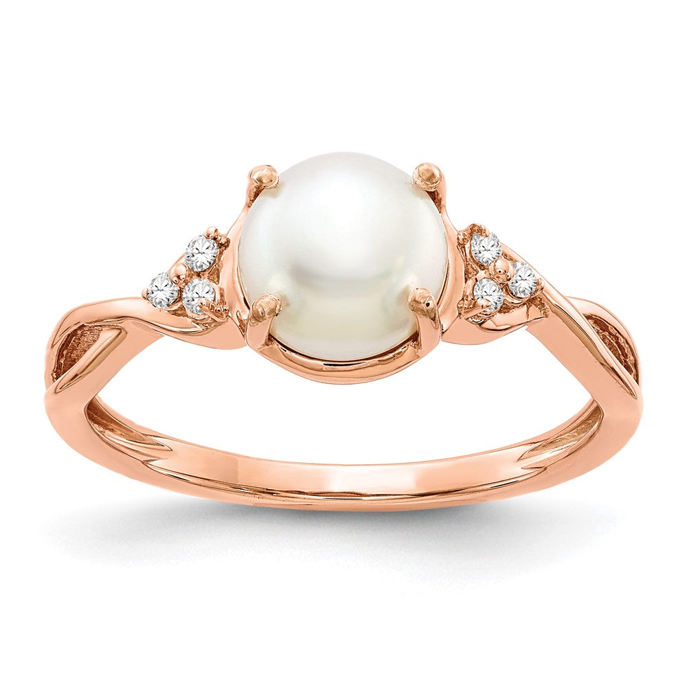 10k Rose Gold 7MM FWC Pearl Diamond Ring 6- .008ct Stone:A Mel: S43