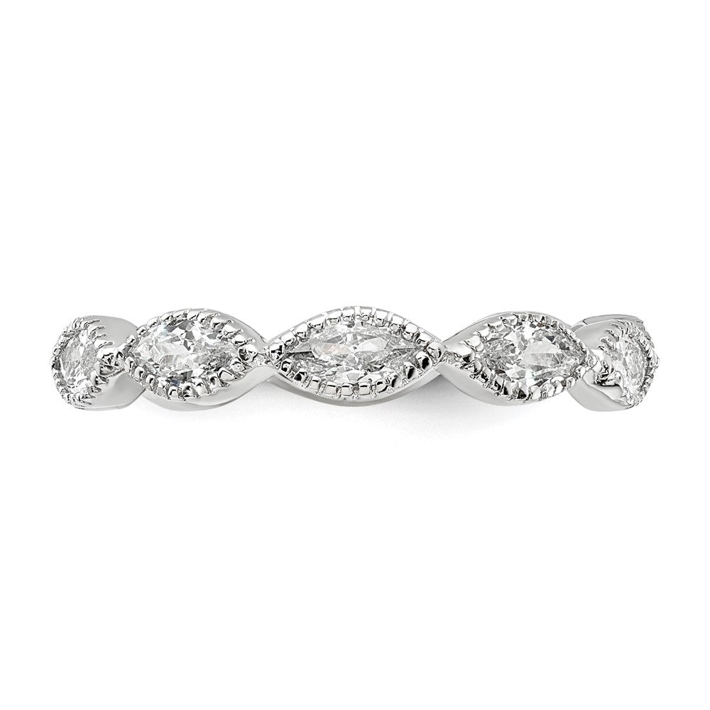 Cheryl M Sterling Silver Rhodium-plated Polished and Beaded Navette CZ Ring