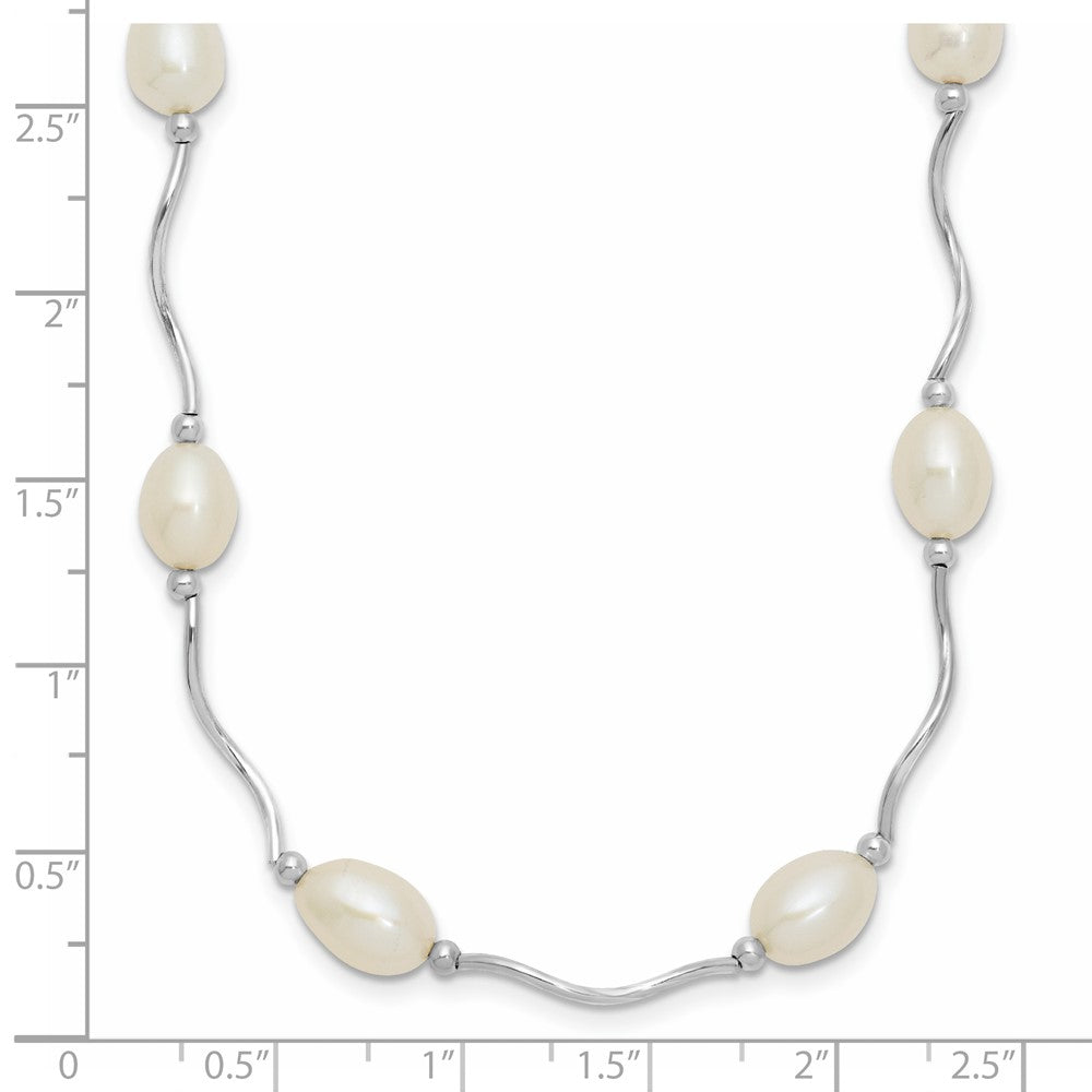 Sterling Silver Rhodium-plated 6-7mm White Rice Freshwater Cultured Pearl 16-Station 18 inch Necklace 18 Inches