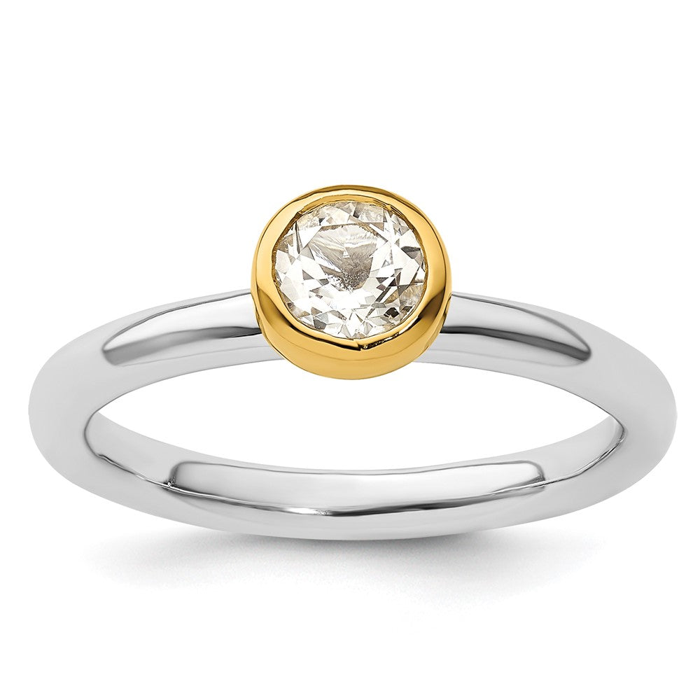 Sterling Silver Stackable Expressions w/Gold-plated White Topaz Ring Size -5