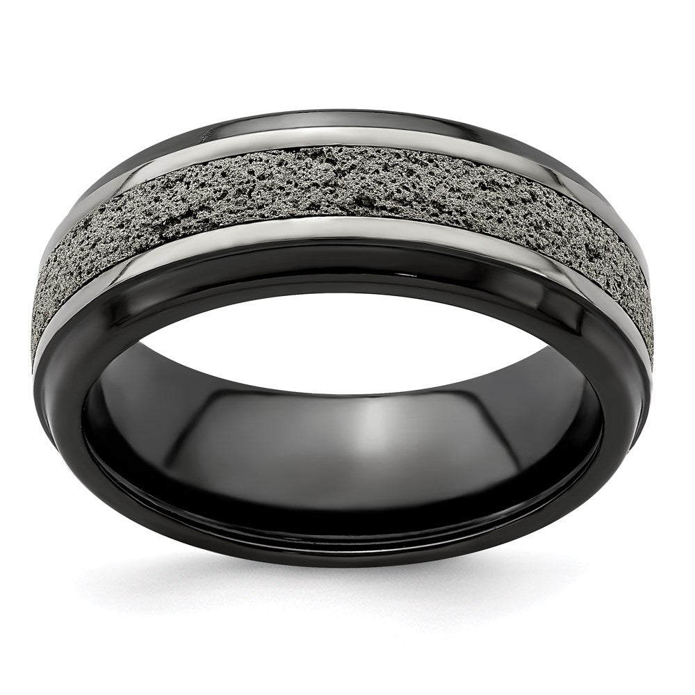 Edward Mirell 8mm Blk Ti Stepped w/ Gray Crete Insert Band