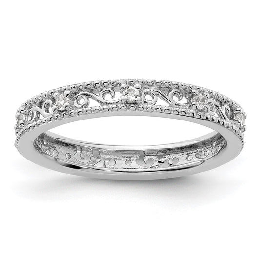 Sterling Silver Stackable Expressions White Topaz Ring Size -8