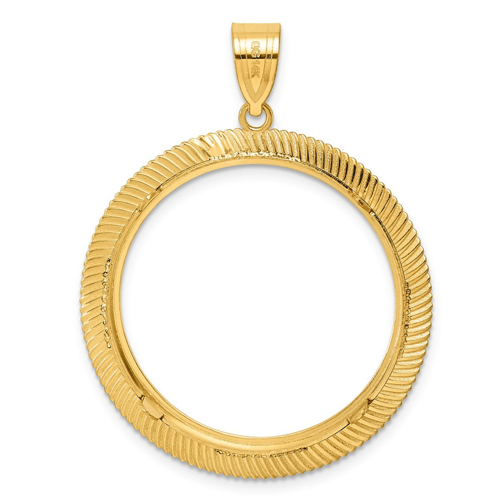 14k Polished Scalloped with 27.0mm Prong Coin Bezel Pendant