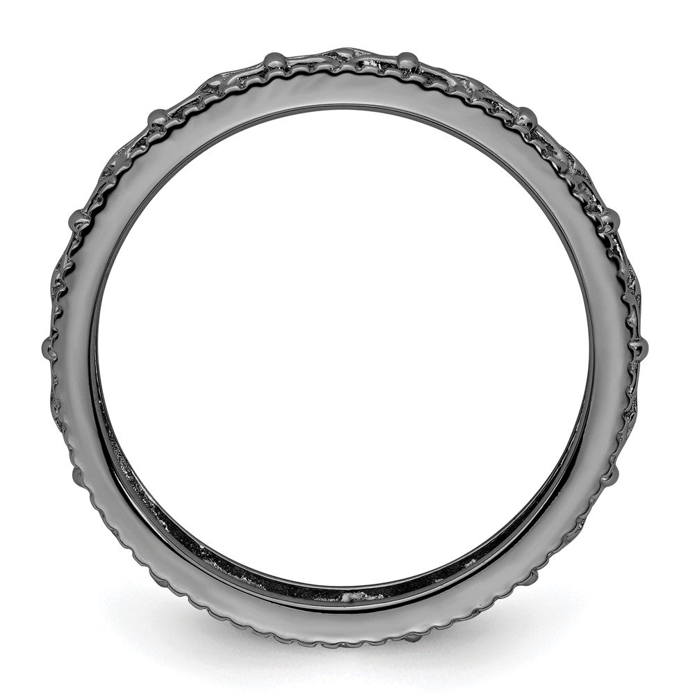 Sterling Silver Stackable Expressions Black-plated Carved Band Size -8