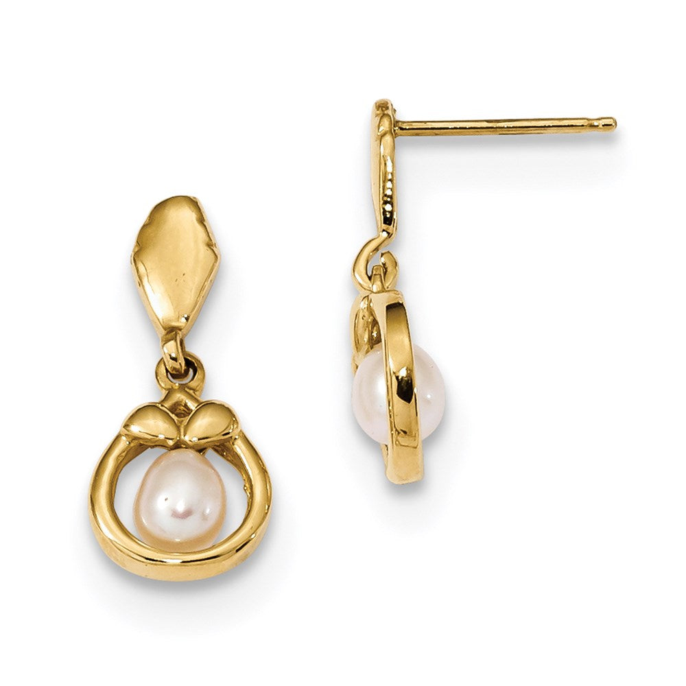 14k 3-4mm White Freshwater Cultured Pearl Post Dangle Earrings