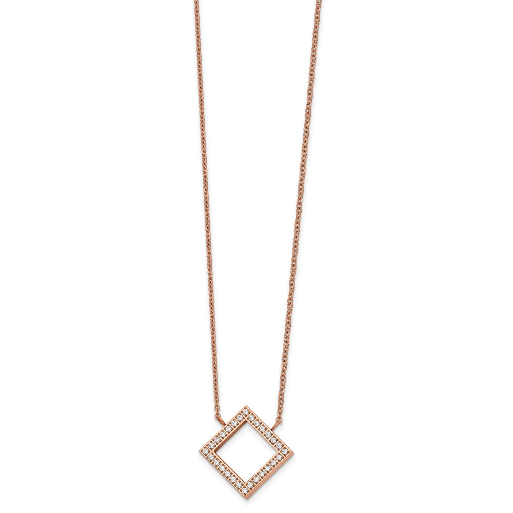 Stainless Steel Polished Rose IP-plated CZ 17in w/2.5in ext Necklace