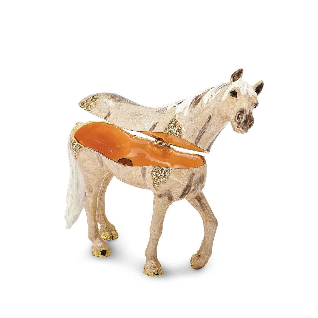 Bejeweled Wild Pony Champagne Trinket Box with Charm Pendant