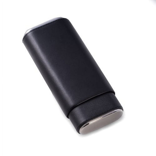 Bey-Berk International C253B Black Leather with Chrome Accent & Cedar Lined Telescoping Three Cigar Holder
