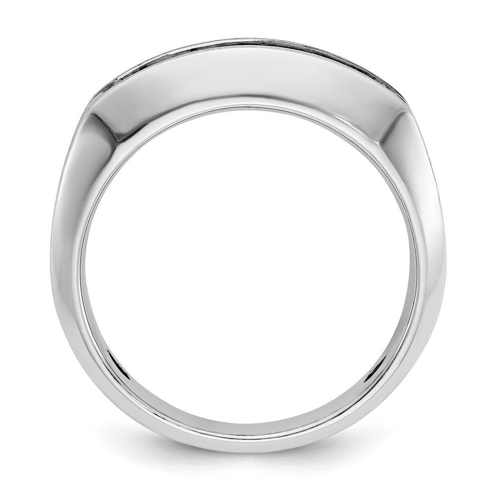 IBGoodman 14k White Gold with Black Rhodium Men's Polished Satin and Grooved 1/2 Carat AA Quality Black and White Diamond Ring