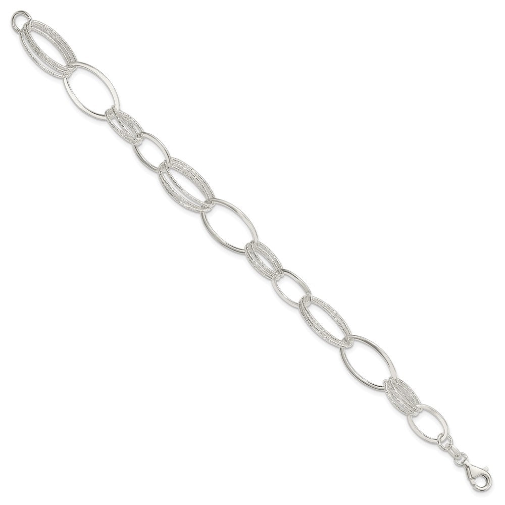 Sterling Silver Polished and Textured Oval Link Bracelet 7.5 inches