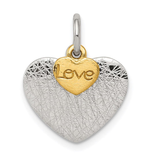 Sterling Silver Gold-plated Textured Love Charm Pendant