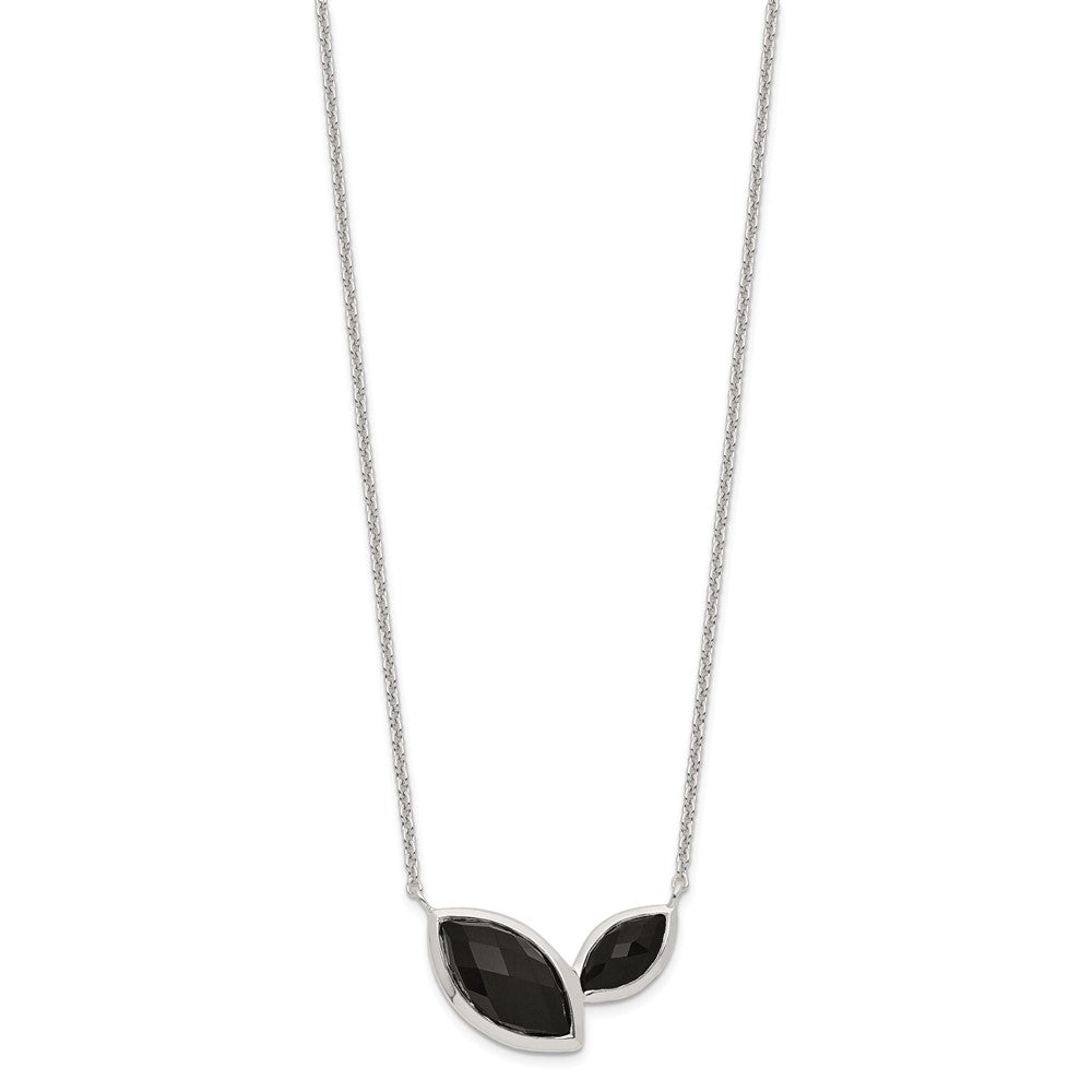 Sterling Silver Faceted Onyx Necklace 18 Inches