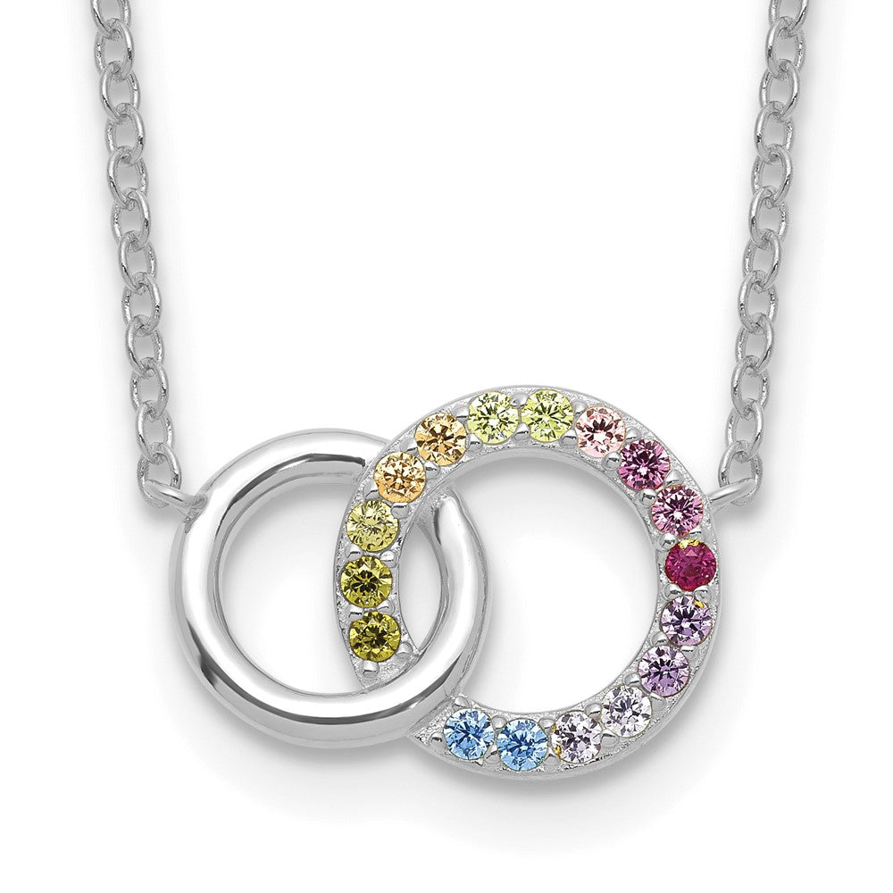 Prizma Sterling Silver Rhodium-plated 16 inch Colorful CZ Intertwined Circle Necklace with 2 inch Extender 16 Inches