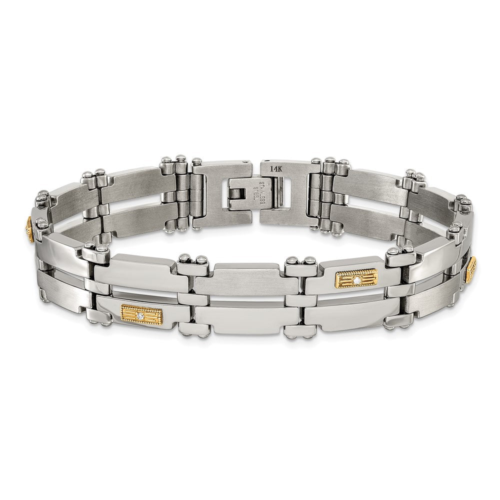 Chisel Stainless Steel Brushed and Polished with 14K Gold Accent and 1/20ct. Diamond 8.5 inch Bracelet 8.5 inches