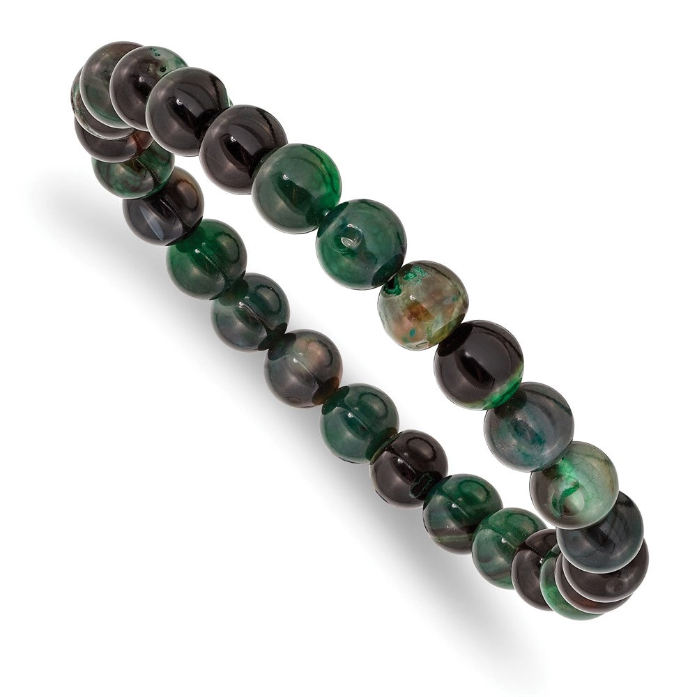 Beaded Stretch Aquatic Agate Bracelet 6.75 inches