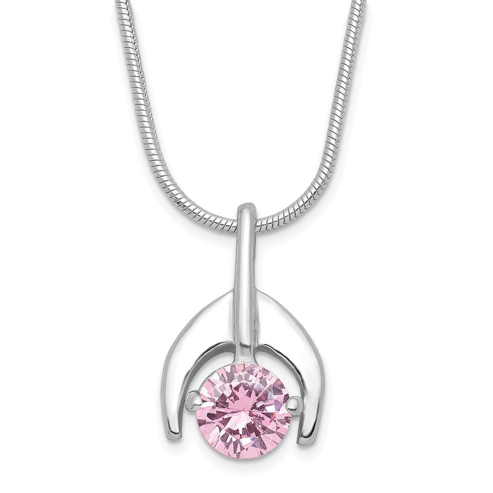 Sterling Silver Pink CZ Pendant w/Chain