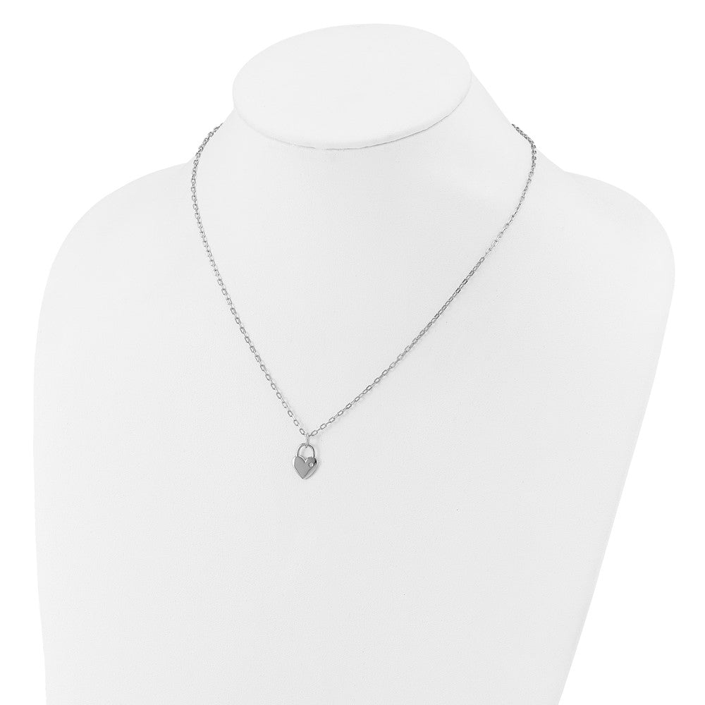 Cheryl M Sterling Silver Rhodium-plated Polished CZ Heart Lock Necklace 18 Inches