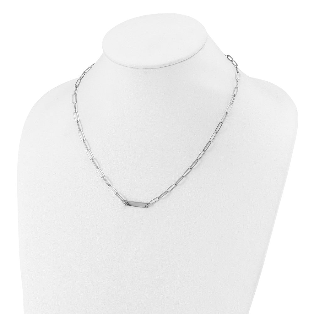 Sterling Silver Rhodium-plated Polished Bar w/ 2in ext. Necklace 17 Inches