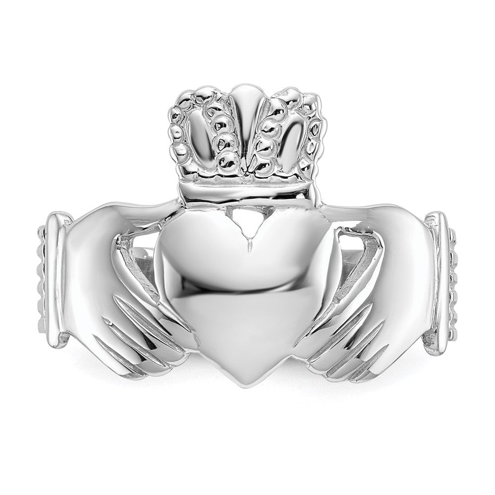 14k White Gold Men's Claddagh Ring Size 9