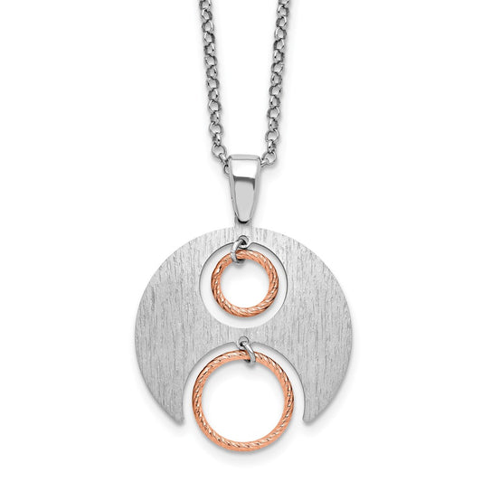 Sterling Silver Rh/Rose gold-plat Polish/Brush w/1in ext. Necklace