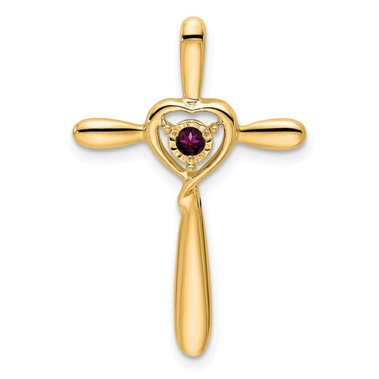 14k Rhodolite Garnet Cross w/Heart Chain Slide