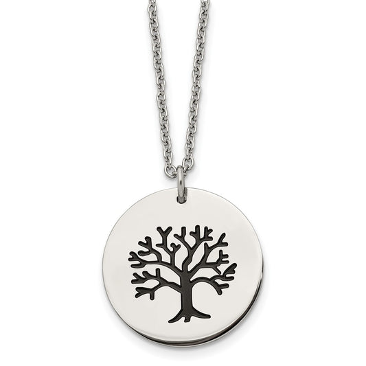 Stainless Steel Polished and Enameled Family Tree of Life 22in Necklace
