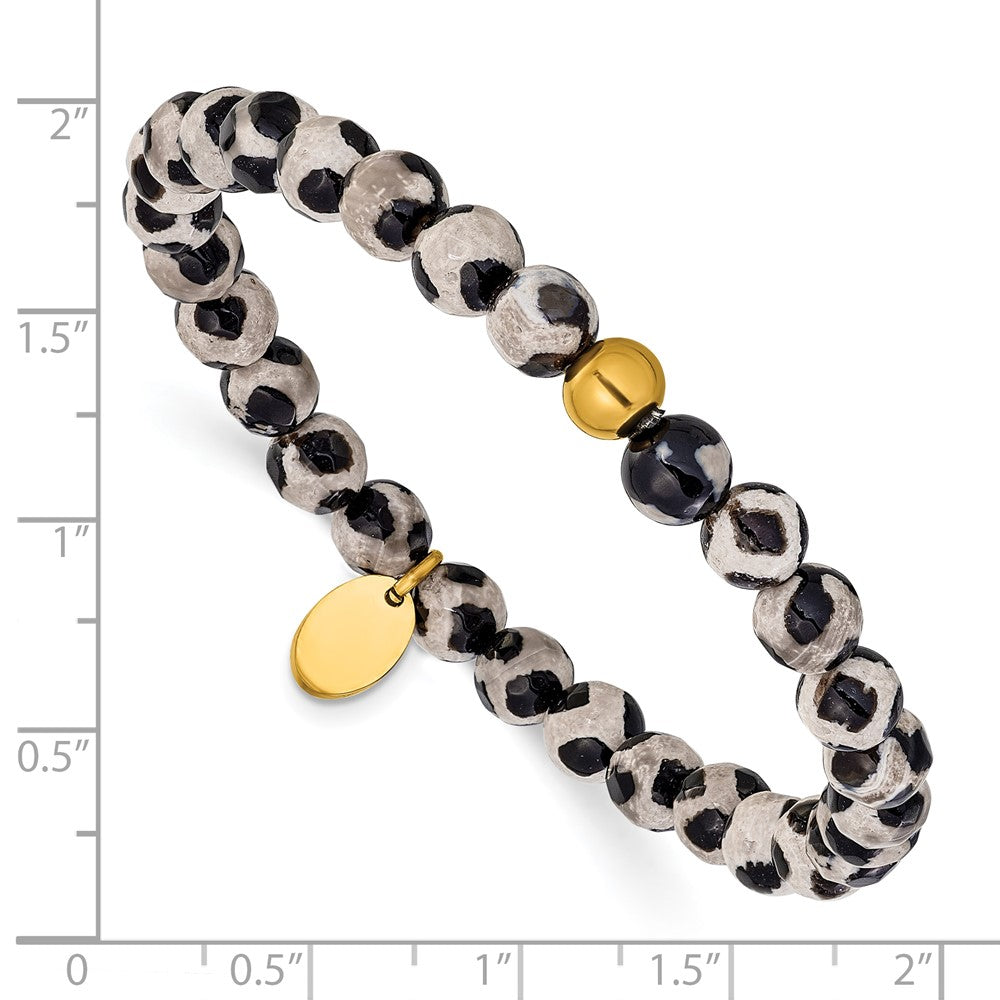 Chisel Stainless Steel Polished Yellow IP-plated 6mm Black Spot Agate Beaded 6.25 inch Stretch Bracelet 6.25 inches