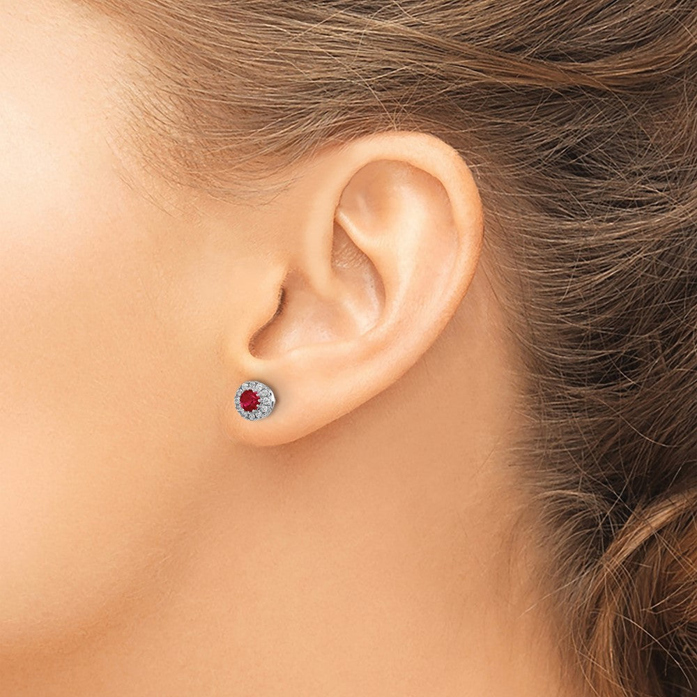 14k White Gold Diamond and Ruby Halo Post Earrings