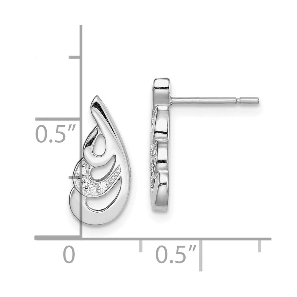 Sterling Silver Rhodium-plated CZ Swirl Post Earrings