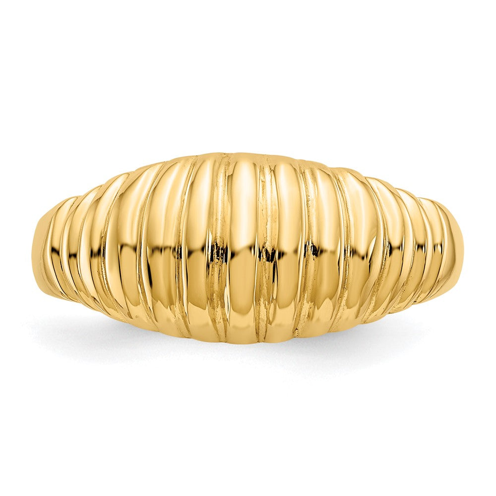14k High Polished Ribbed Dome Ring Size 7