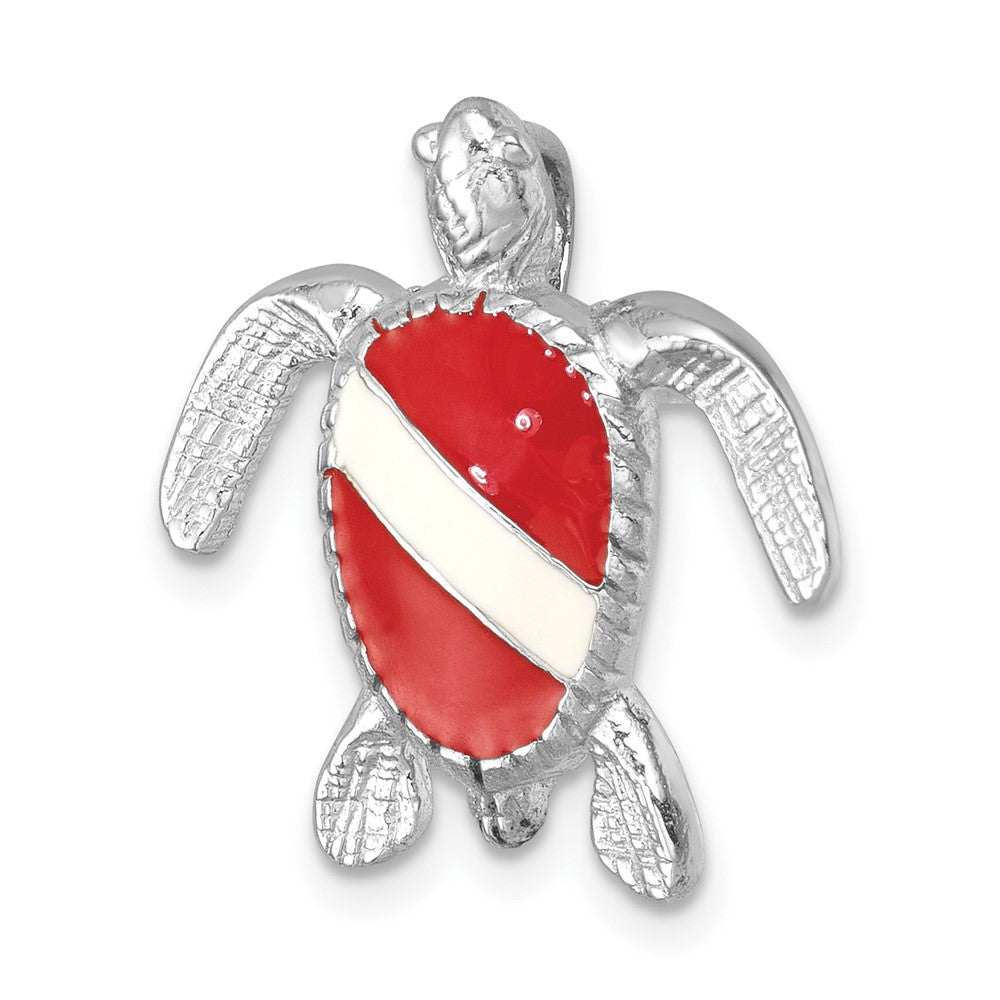 Sterling Silver Rhodium-plated Enameled Polished Dive Flag Turtle Chain Slide