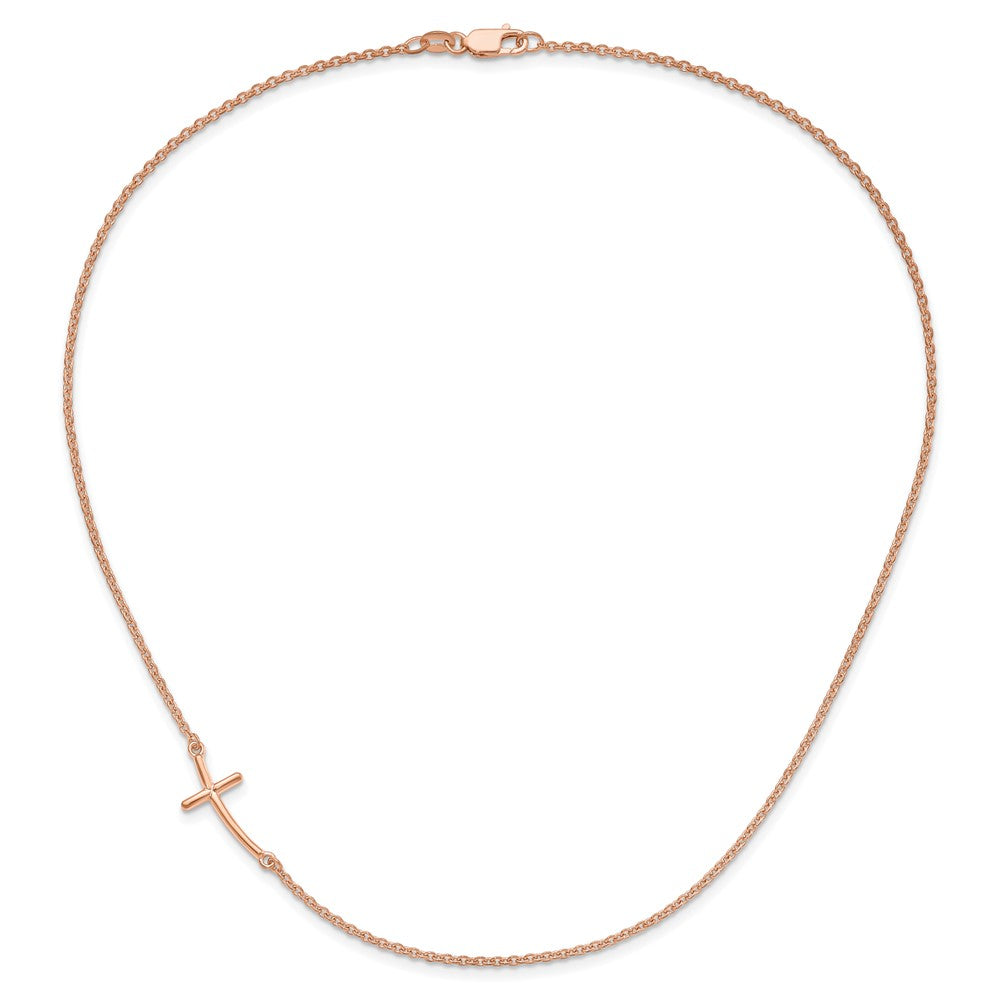 Sterling Silver RG-plated Large Off-Set Sideways Curved Cross Necklace 19 Inches