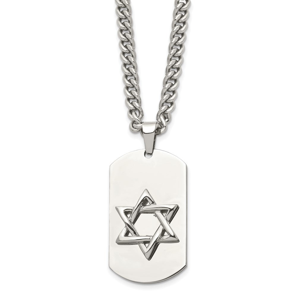 Stainless Steel Polished Star of David Dog Tag 24in Necklace