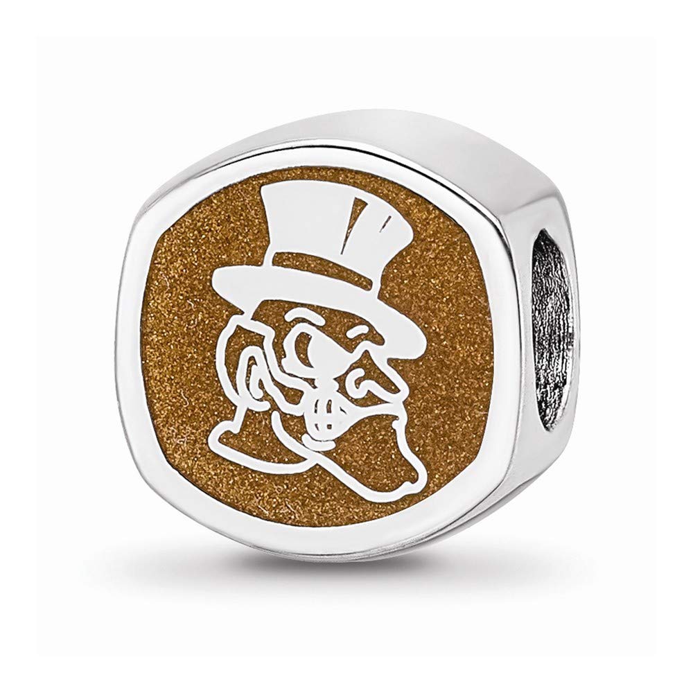 Logoart 925 Sterling Silver Wake Forest University wf Primary Cushion-Cut Double Logo Bead