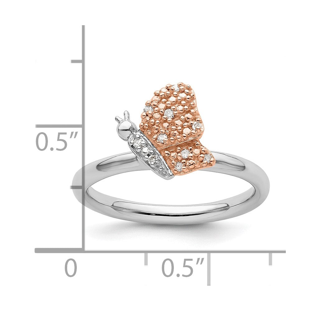 Sterling Silver/Rose Gold-plated Stackable Expressions Diam. Butterfly Ring Size -6