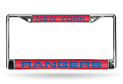 NHL New York Rangers Laser Chrome Acrylic License Plate Frame-Red w/Royal QGC7120