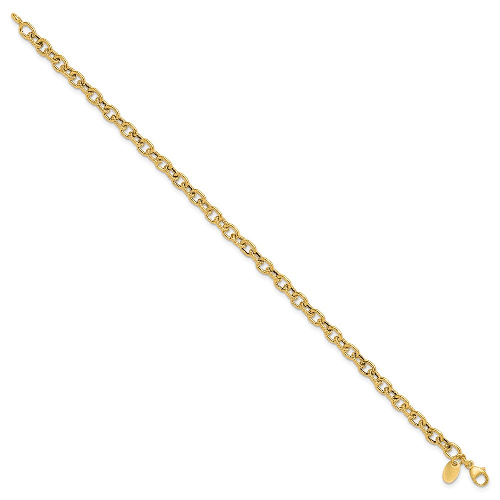 14K Polished and Textured Link Bracelet 7.75  inches