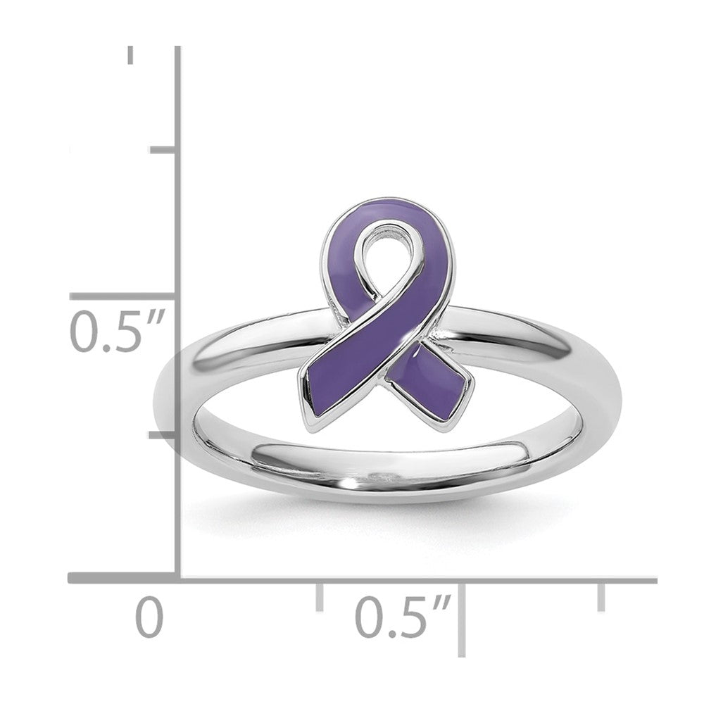 Sterling Silver Stackable Expressions Purple Enameled Awareness Ribbon Ring Size -6